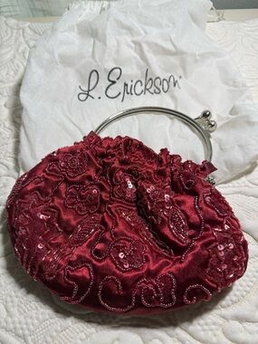 Red Embellished Evening Bag with Silver Handle